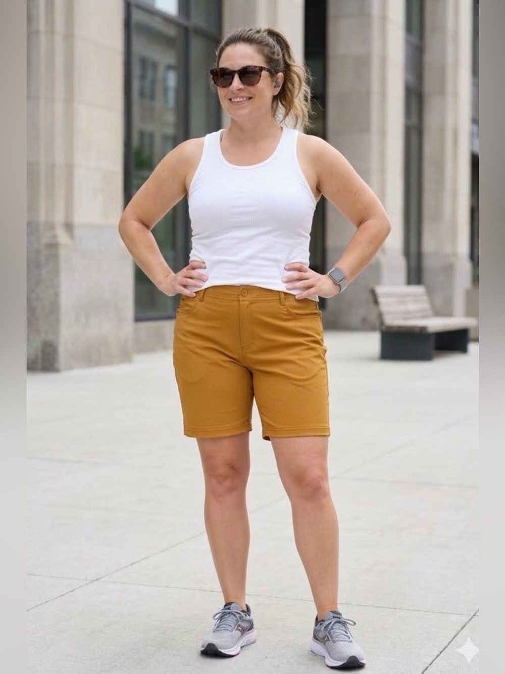 Women's Prana Shorts size 20W Mustard Yellow Halle Short Plus II 7’ Inseam NWT - Picture 1 of 16
